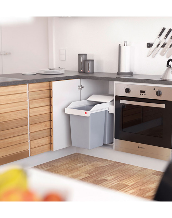 Poubelle de cuisine tri sélectif 2 bacs encastrable 30L (14+14) Hailo Multi-Box Duo L