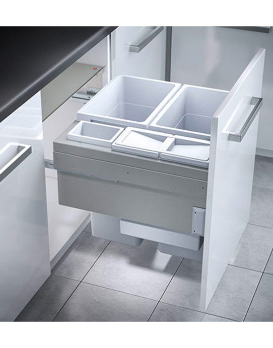 Poubelle de cuisine tri sélectif 4 bacs encastrable 90L (38+38+12+2.5) Hailo Euro Cargo