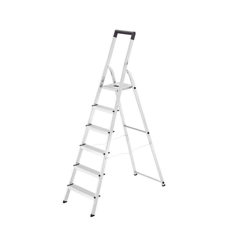Escabeau Aluminium 6 Marches Hailo StandardLine L60 - Charge Max 150 Kg - Avec Bac à Outils Et Plateforme