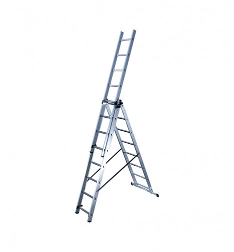 Echelle transformable 3 plans 3x8 échelons 5m90 en aluminium Hailo HobbyStep position échelle aérienne