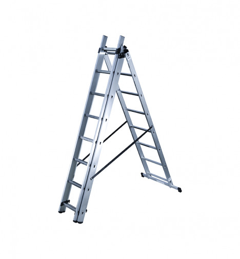 Echelle transformable 3 plans 3x8 échelons 5m90 en aluminium Hailo HobbyStep position échelle double
