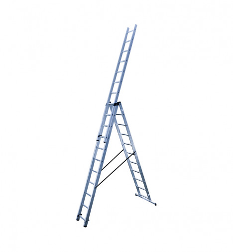 Echelle transformable 3 plans 3x11 échelons 7m80 en aluminium Hailo HobbyStep position échelle aérienne