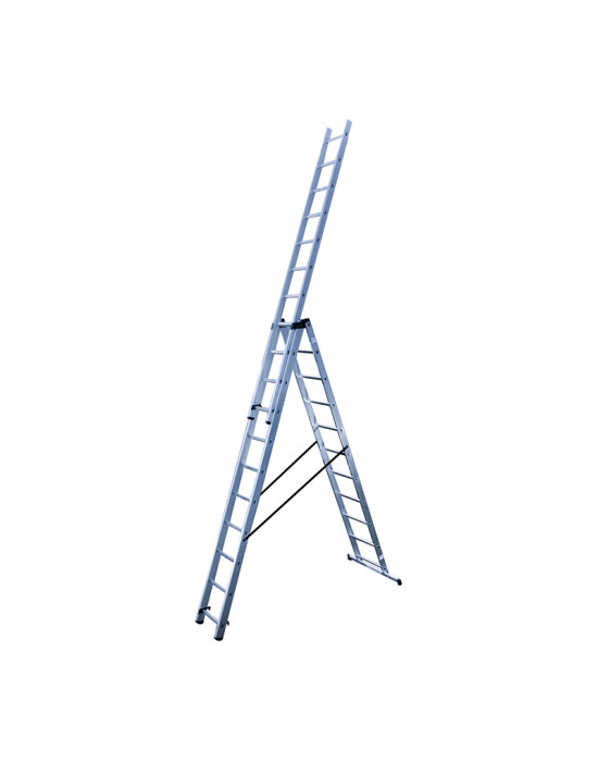 Echelle transformable 3 plans 3x11 échelons 7m80 en aluminium Hailo HobbyStep position échelle aérienne