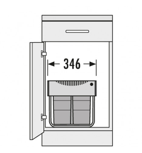 Schéma Poubelle de cuisine tri sélectif 3 bacs encastrable 35L (18+8.5+8.5) Hailo AS Raumspar Tandem