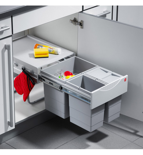 Poubelle de cuisine tri sélectif 3 bacs encastrable 35L (18+8.5+8.5) Hailo AS Raumspar Tandem