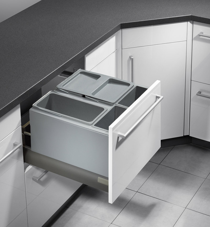 Poubelle De Cuisine Encastrable 2x10L + 1x20L - Rails Télescopiques, Couvercle Amovible - Pour Rangement Sous évier (gris) - 6