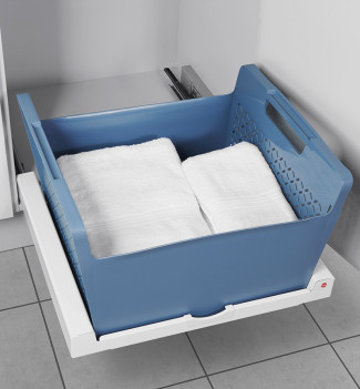 Tiroir coulissant universel blanc Hailo + Panier à linge bleu