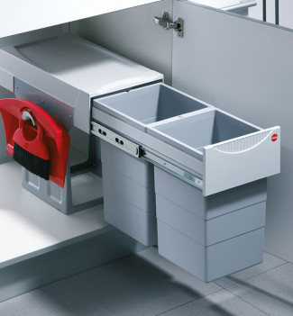 Poubelle de cuisine tri sélectif 2 bacs encastrable 30L (15+15) Hailo Tandem + Balayette
