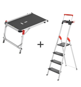 Escabeau en aluminium 4 marches Larges Hailo L100 + Plateforme TP1