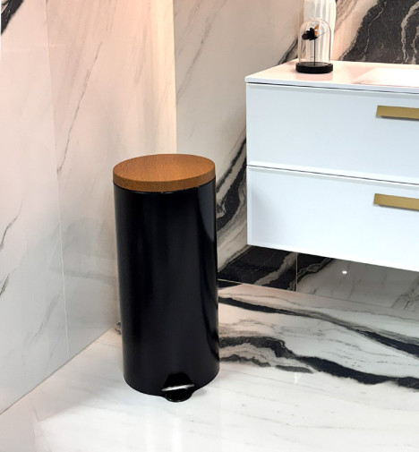 Poubelle acacia noire grand volume