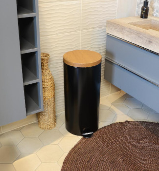 Poubelle acacia noire grand volume