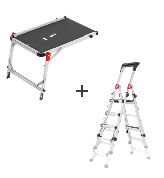 Escabeau télescopique Hailo TL100 + Plateforme escalier Hailo TP1