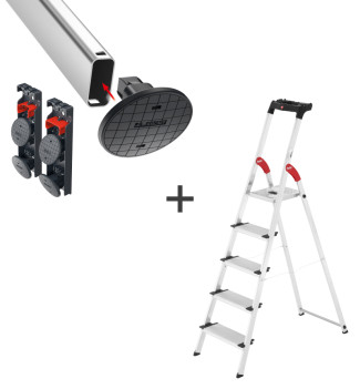 Escabeau 5 marches extra larges Hailo ProfiStep XXL + Embouts EasyClix Garden