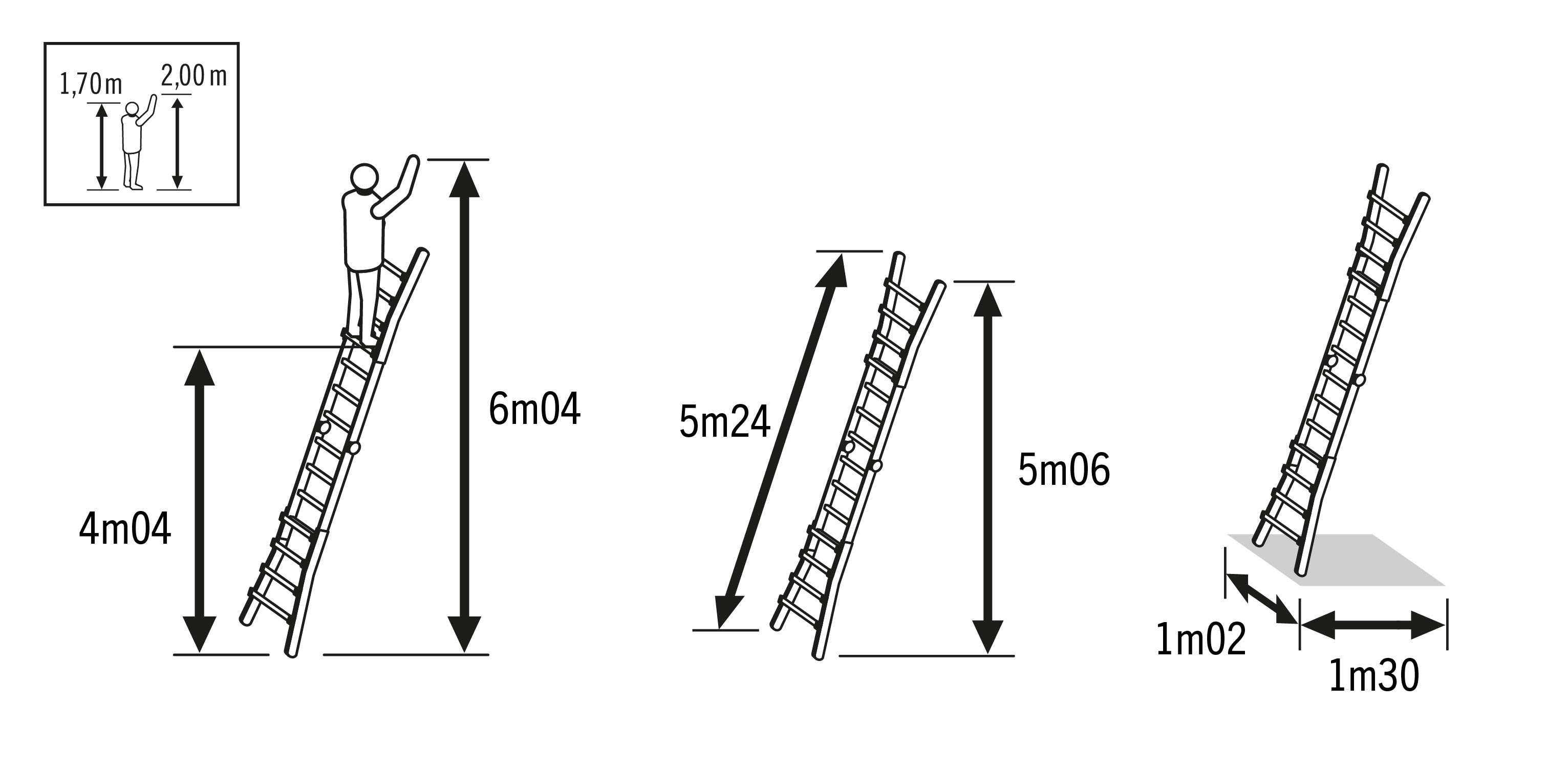 Schéma de l'échelle multifonction 4x5 échelons Hailo ProfiLine en position échelle d'appui