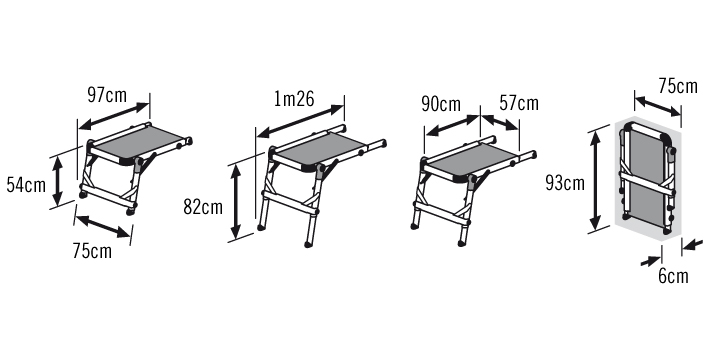 Schéma plateforme de travail pour escalier en aluminium Hailo TP2 Pro