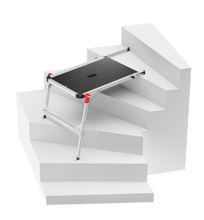 Mise en situation plateforme de travail pour escalier en aluminium Hailo TP2 Pro