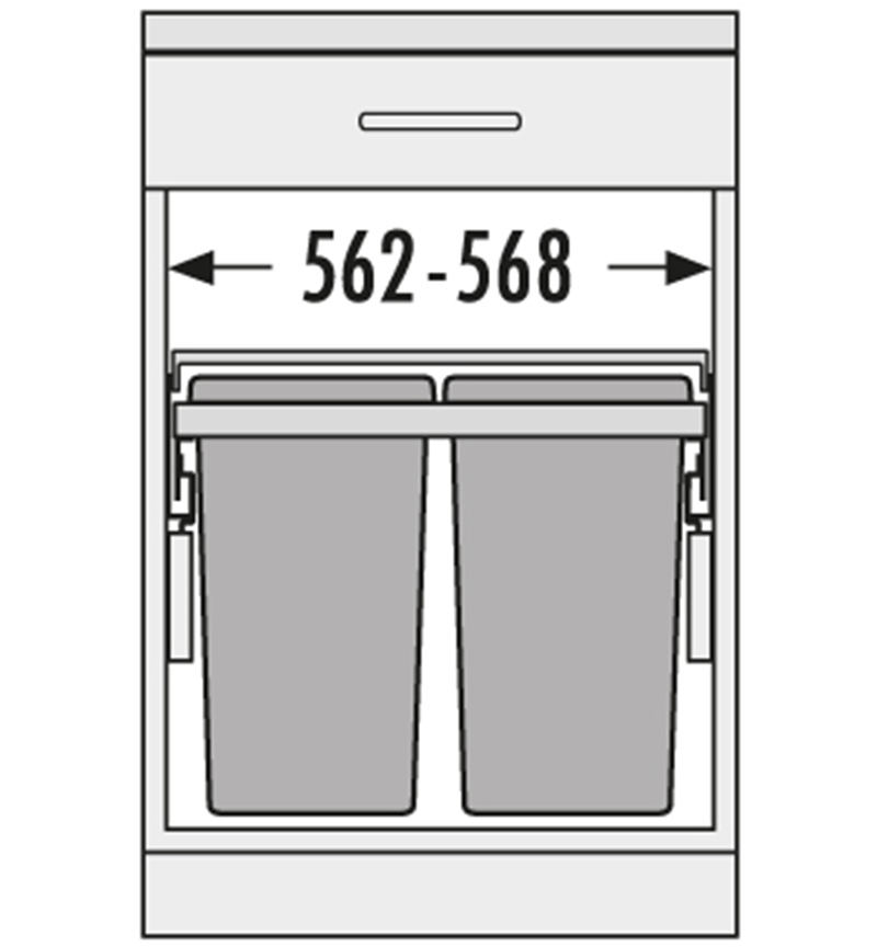 Poubelle de cuisine encastrable - 2x34L - 60cm Cabinet - Furnica